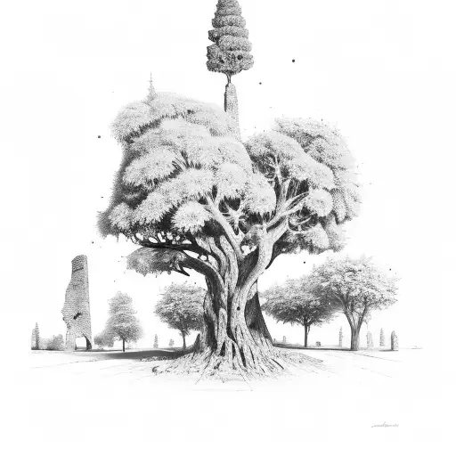 Lebanese Cedar Tree With The Baalbeck Ruins