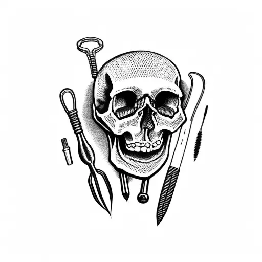 Skull With Medical Tools Instead Of Bones