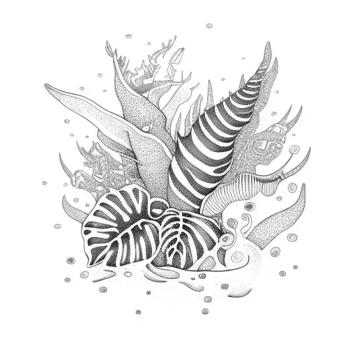 Tropical Planta With Ocean Animales