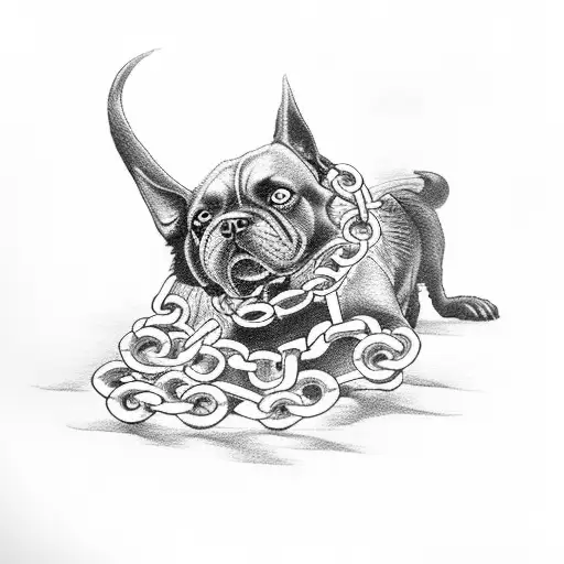 Scarry Black Dog In Chains