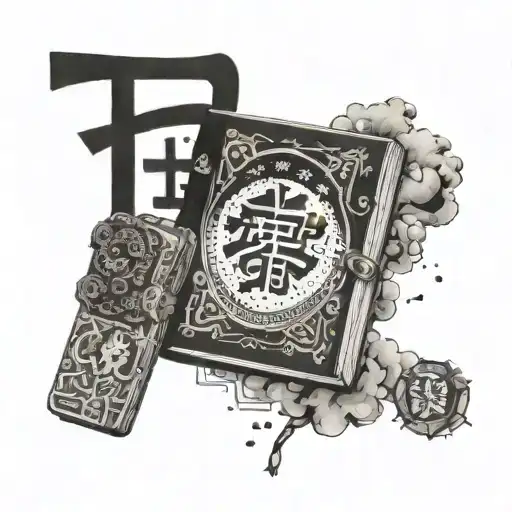 A Book With Japanese Characters And Gaming Elements Coming Out Of It