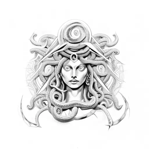 Medusa With Illuminati With Tribal Pattern