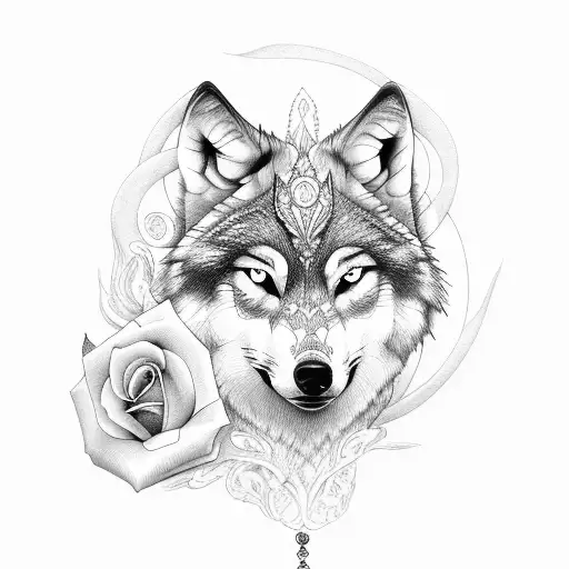 Wolf With Rose