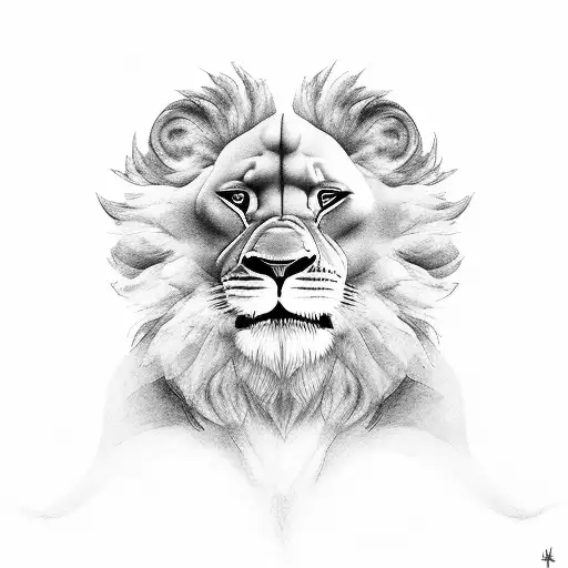 Familia De Leones En La Parte Superior Del Hombro Y Abajo Un Angel Con Alas Abiertas