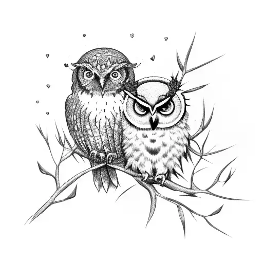 A Branch Of Thorns With A Rose And An Owl Perched On The Branch