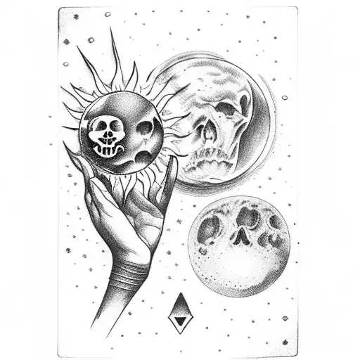 Bone Hand Holding The Sun Tarot Card And The Moon Tarot Cards