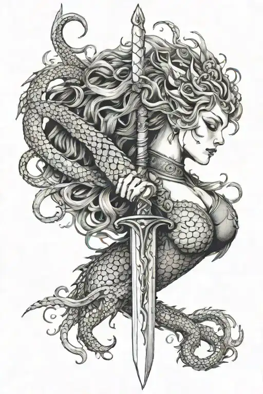 Dragon Woman Sword Lion Viking