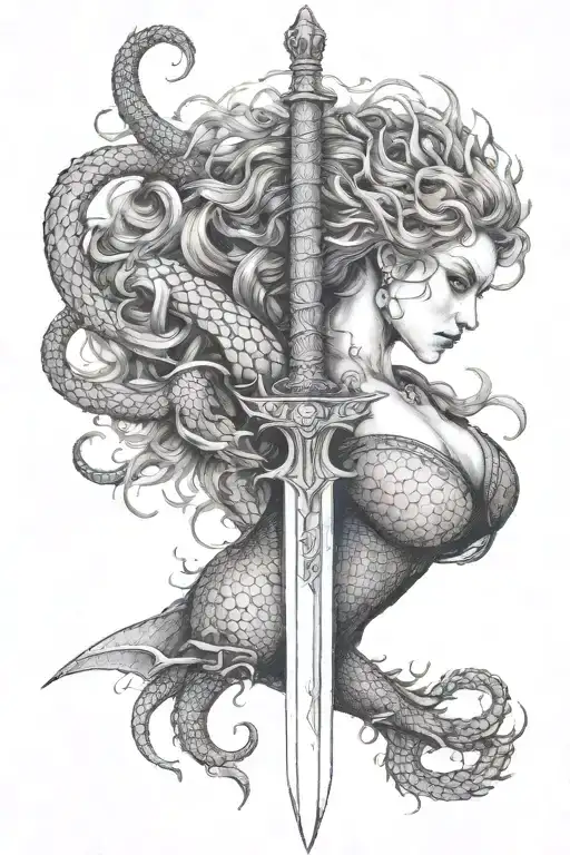 Dragon Woman Sword Lion Viking