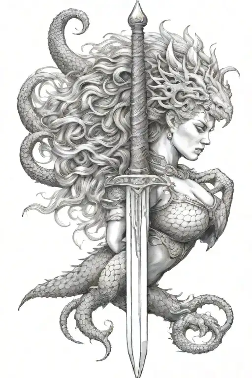 Dragon Woman Sword Lion Viking