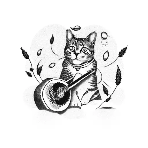 A Cat Made Out Of Marijuana Buds Playing A Guitar