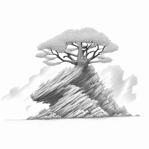 Tree On A Rocky Cliff With A Raging Strom