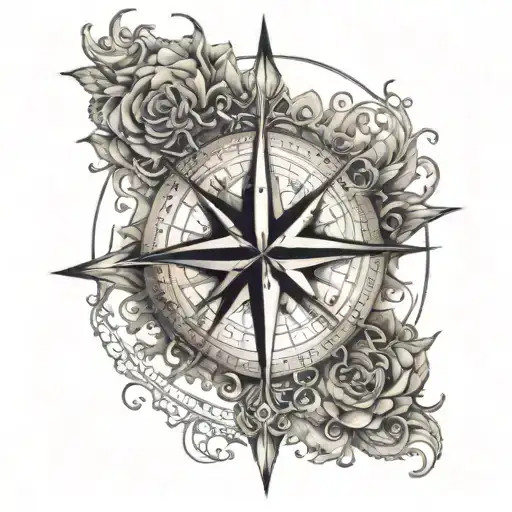 Back Tattoo Sun Compass Rose