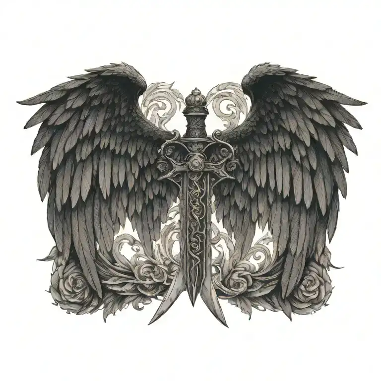 Black Wings Spread With A Sword In The Middle