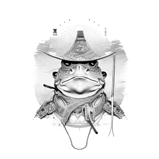 Samurai Frog Smoking On Leaf With Straw Hat