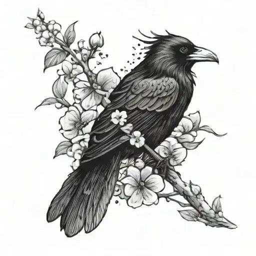 Raven And Dogwood Flowers