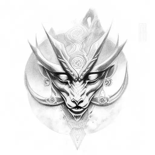 Mythological God Unites With Fine Lines And Nature