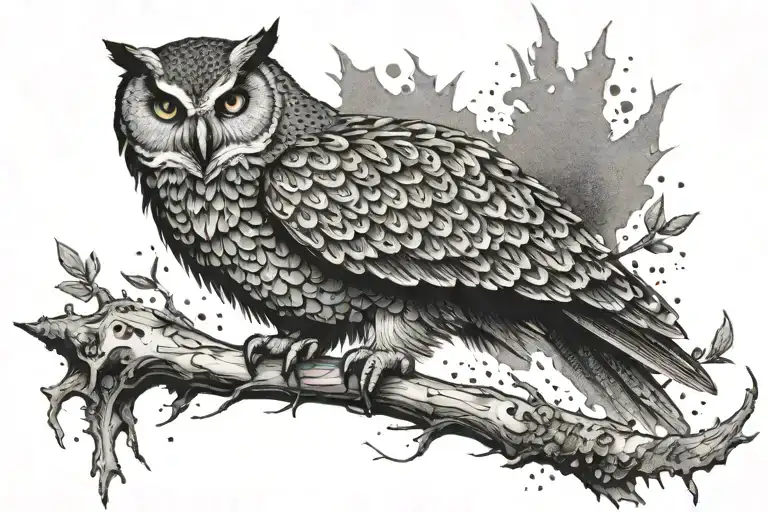 Battle Scarred Owl Perched