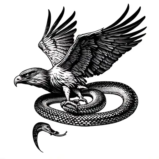 Hawk Swooping Up Snake