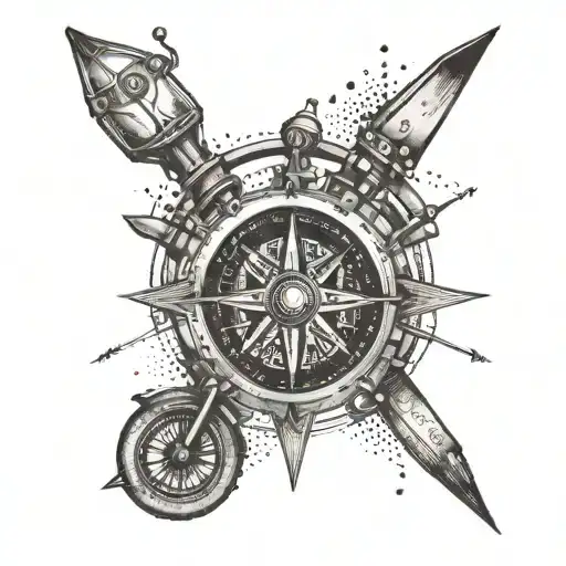 A Compass Rose With Motorcycle Handlebars As The Directional Arrows