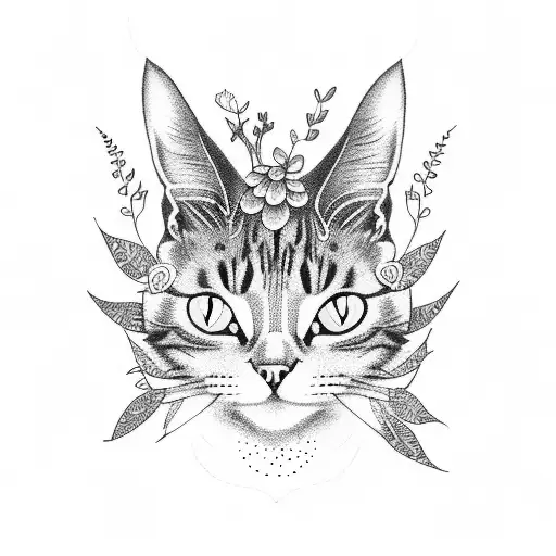 Mystical Cat Surrounded Bya Forest Of Flowers And Ferns