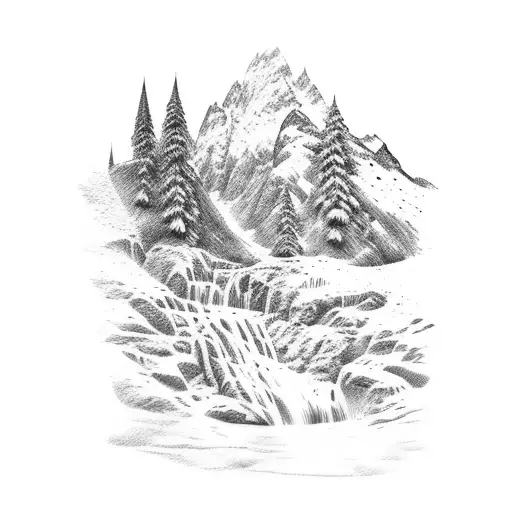 Mountain Scene With Waterfalls