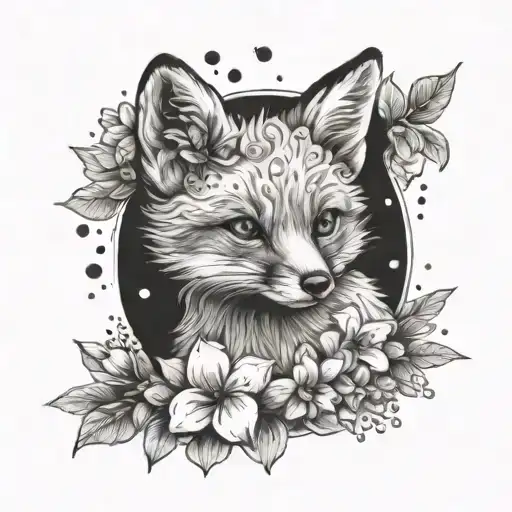 Baby Fox Surrounded By Flowers