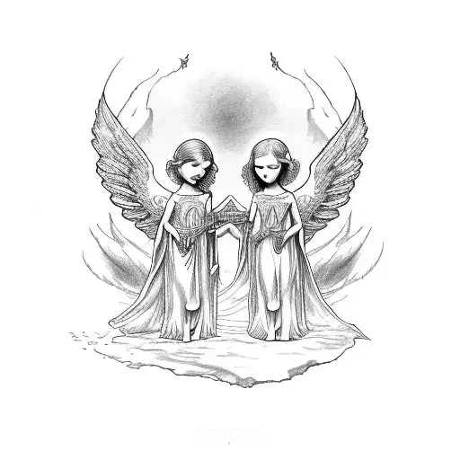 Two Angels Watching Over Their 2 Children