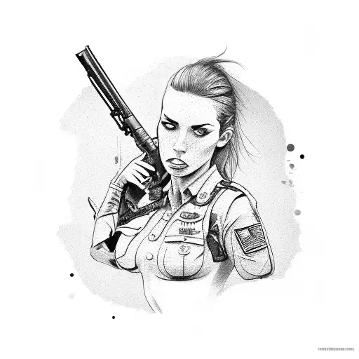 Female Soldier In Bikini With M16 And Military Working Dog