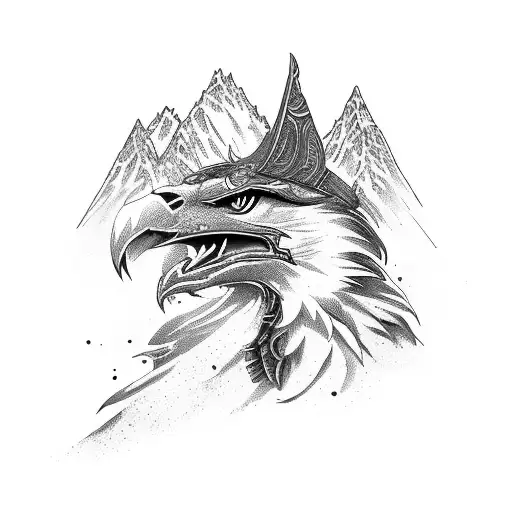 Mustang Running Up Mountain With Eagle