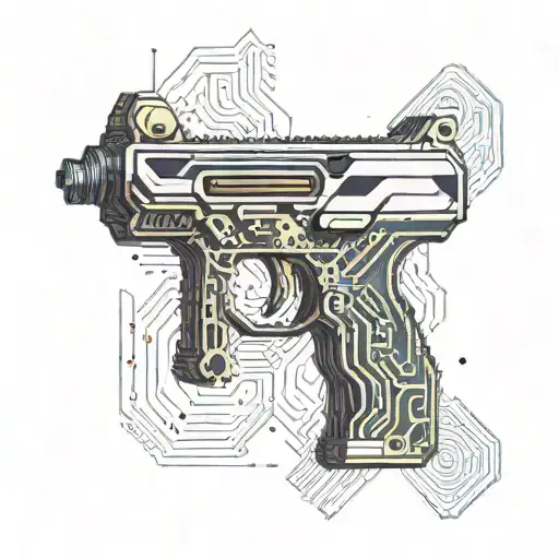A Futuristic Uzi Gun Design With Geometric Patterns And Circuit Board Details