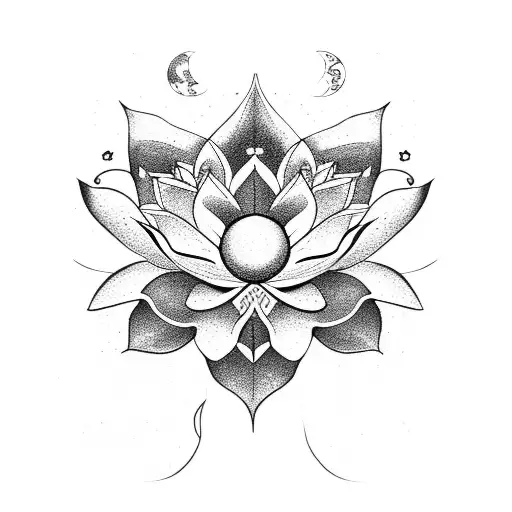 Lotus Flower With Moon And Butterfly