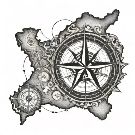 Outer Banks Map Outline With Compass Rose Intertwined