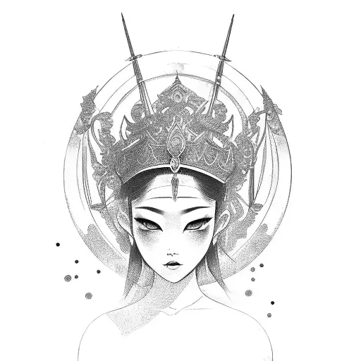 Asian Goddes Holding 2 Swords