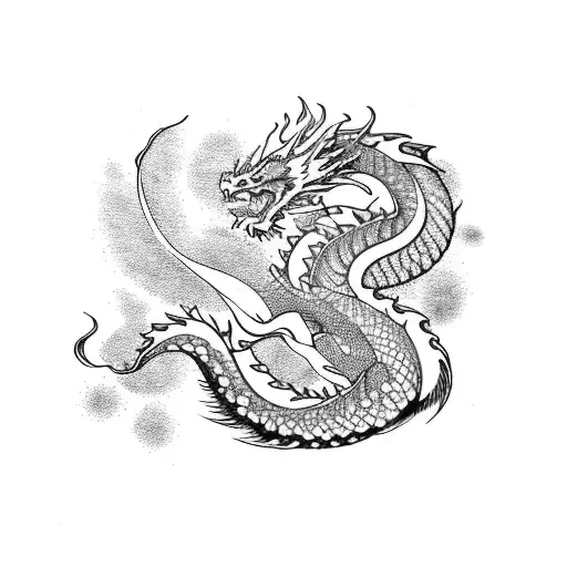 Sleeve Of Dragon With Sakura Flowers And Waves