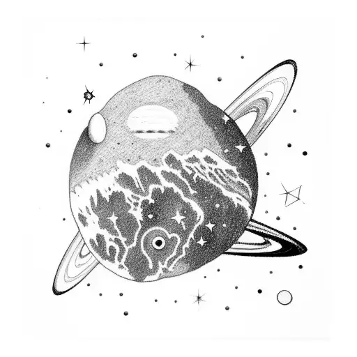 Astronaut Back On A Planet Looking At Saturn In The Distance