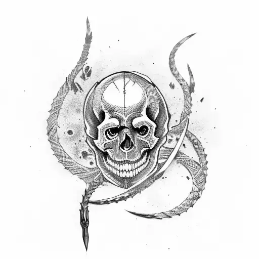 A Skull Pierced By A Sword Wrapped Around A Cobra