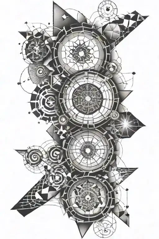 Full Sleeve Tattoo Geometry Style With Lots Of Different Symbols Blended In No Circular