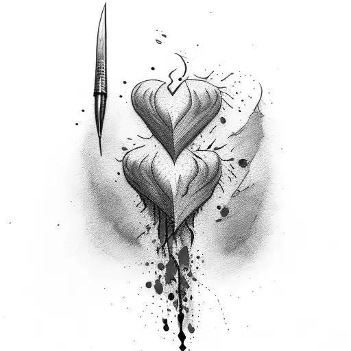 Black Bleeding Heart With Dagger And Red Blood Splatter