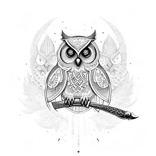 Owl With Medieval Dagger And Fleur De Lis