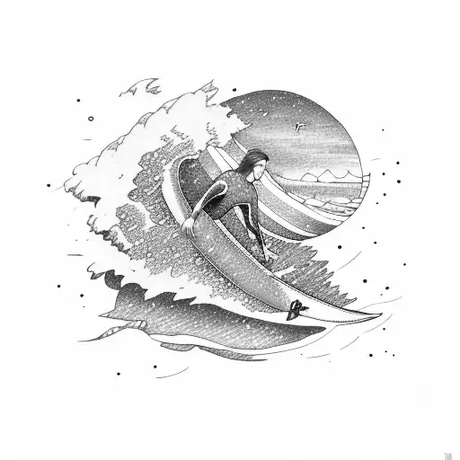 Blue Sweater With Surfer In The Ocean