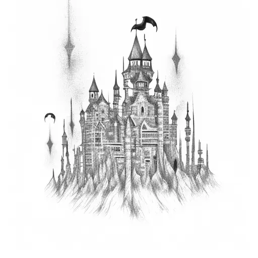 Black Gothic Castle With Many Different Abstract Towers