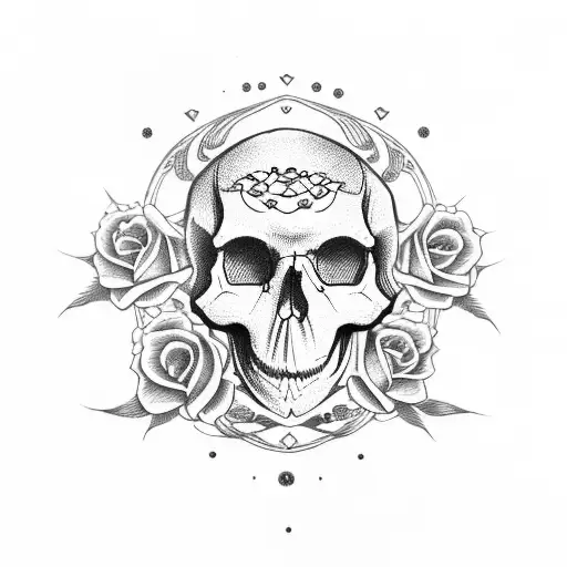 Skull With Roses And Planets