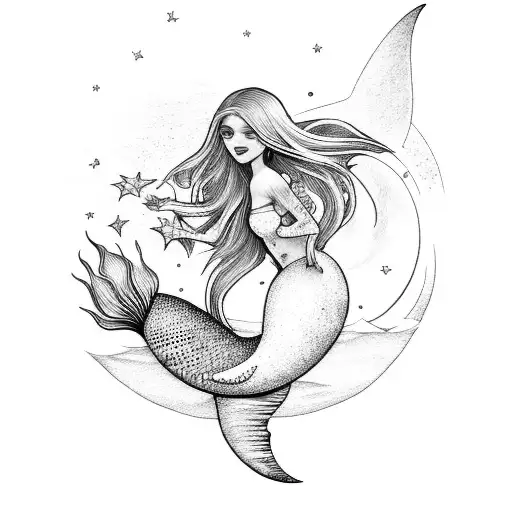 Beautiful Mermaid Looking At The Moon