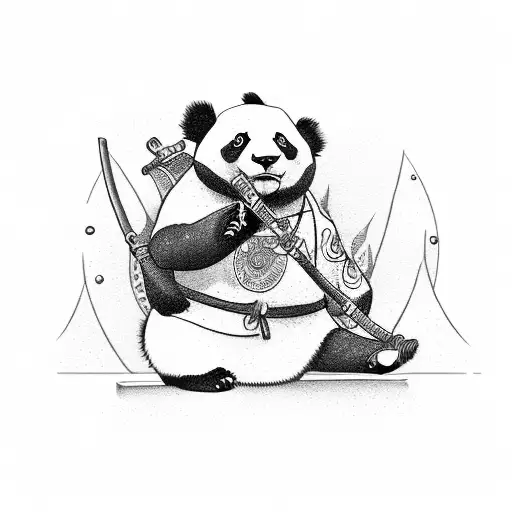 A Cute Panda On A Tree With A Samurai Sword On His Belt