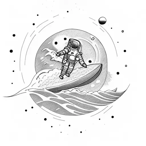 An Astronaut Girl Surfing On A Comet Wave