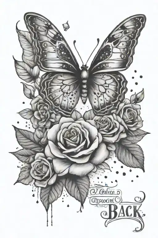 To The Moon And Back Tattoo With A Butter Fly And Roses