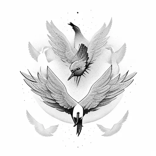 Flock Of Doves Turning Into The Word Dova