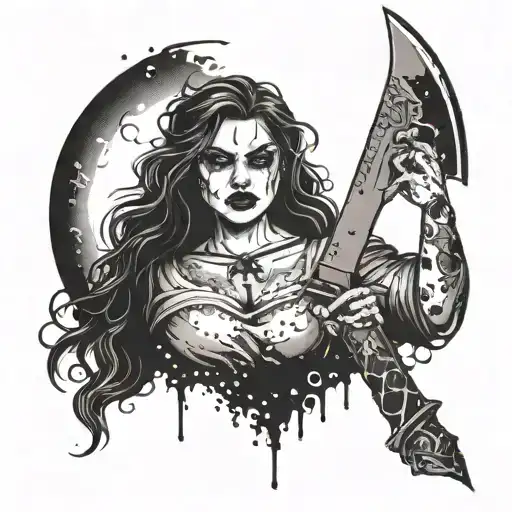Plus Size Girl Halloween Horror Blood Knife