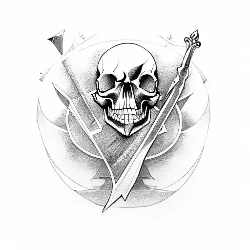 Man With Armor Piercing A Skull With A Sword