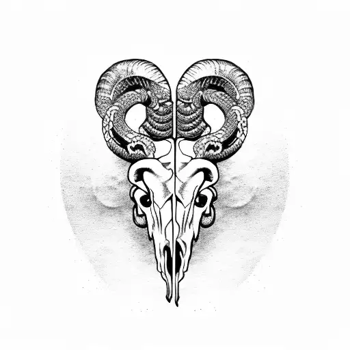 Ram Skull With Snakes And Other Skulls Intertwined